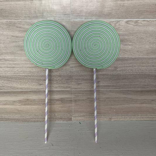 Mint Green, White,  Foam Lollipops (2)