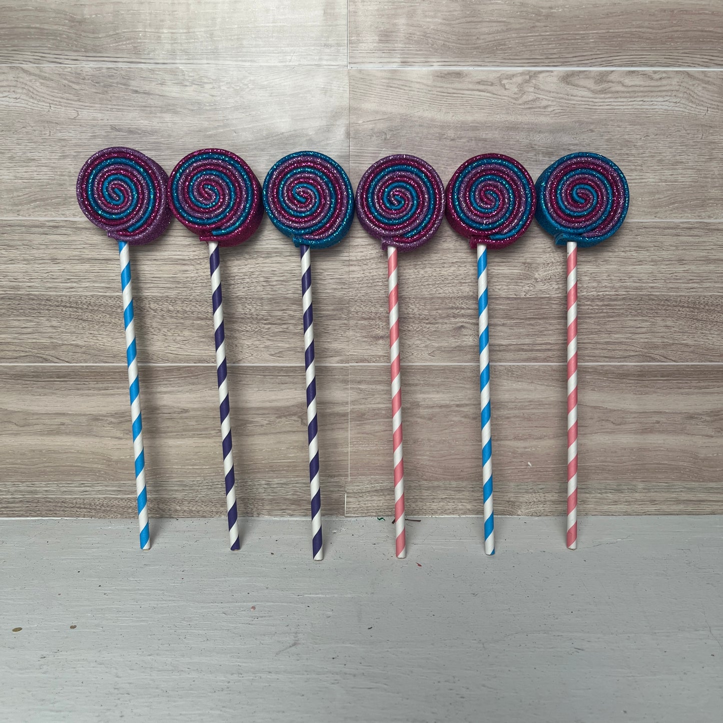 Purple, Blue, Pink MINI Foam Lollipops (6)
