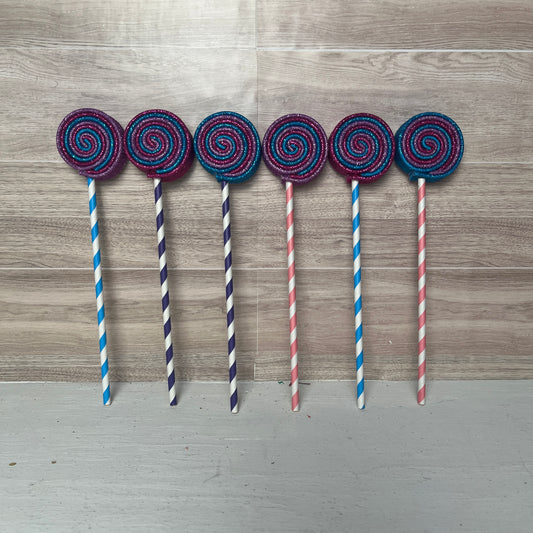 Purple, Blue, Pink MINI Foam Lollipops (6)