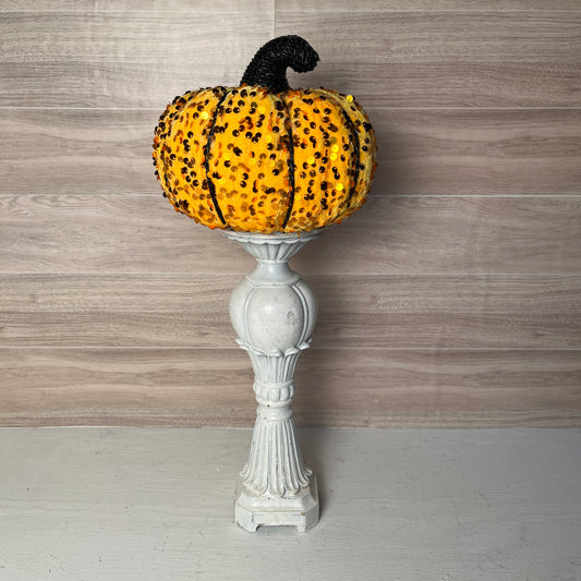 7.5"DIA X 6"H Sequin Pumpkin Orange