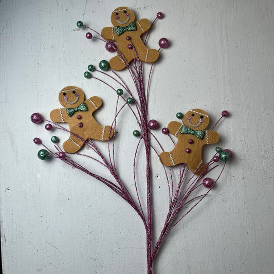 36" Gingerbread Men Spray Brown White Mint Pink