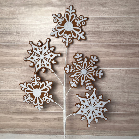 29" Felt Gingerbread Snowflake Spray Tan White