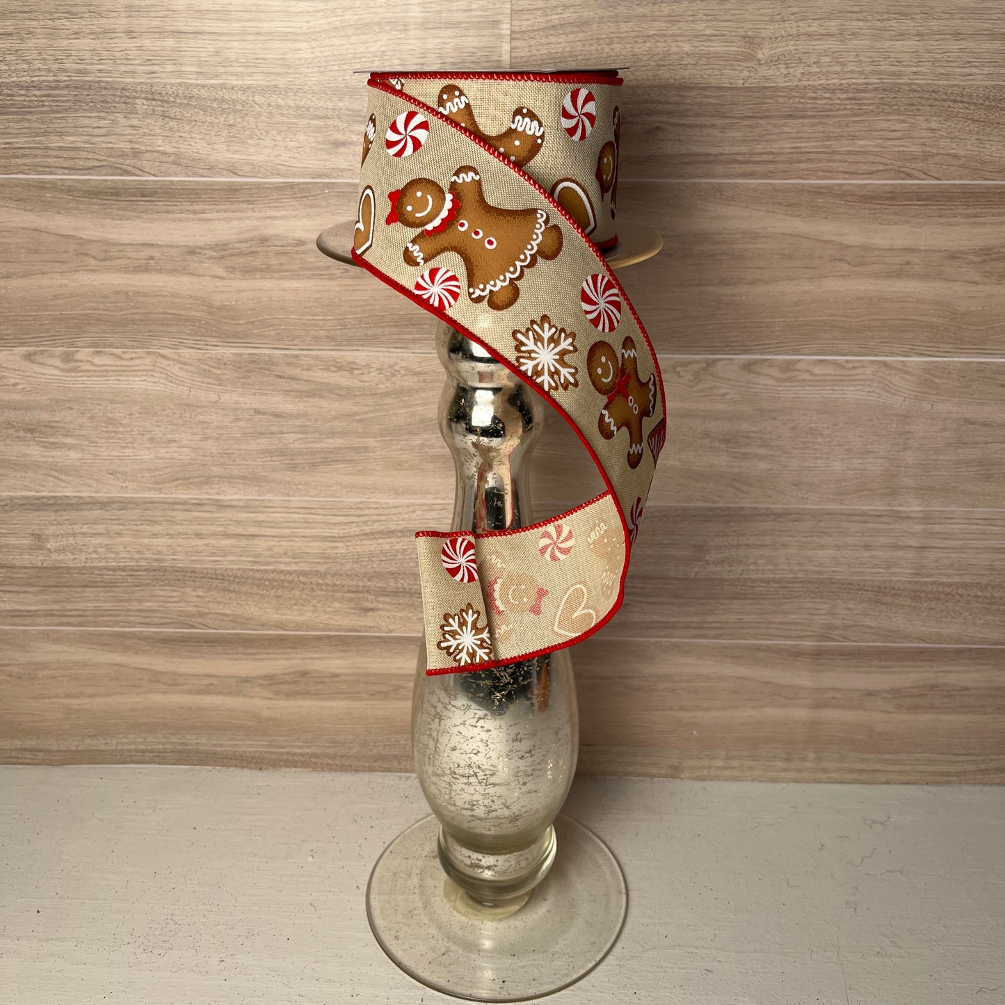 2.5" x 10yd Gingerbread Cream Red Brown