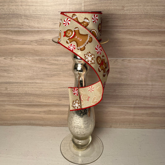 2.5" x 10yd Gingerbread Cream Red Brown