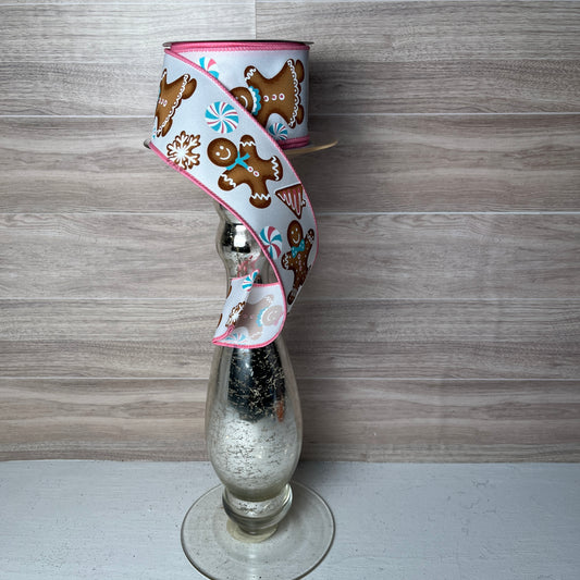 2.5" x 10yd Gingerbread Ribbon White Multi Color