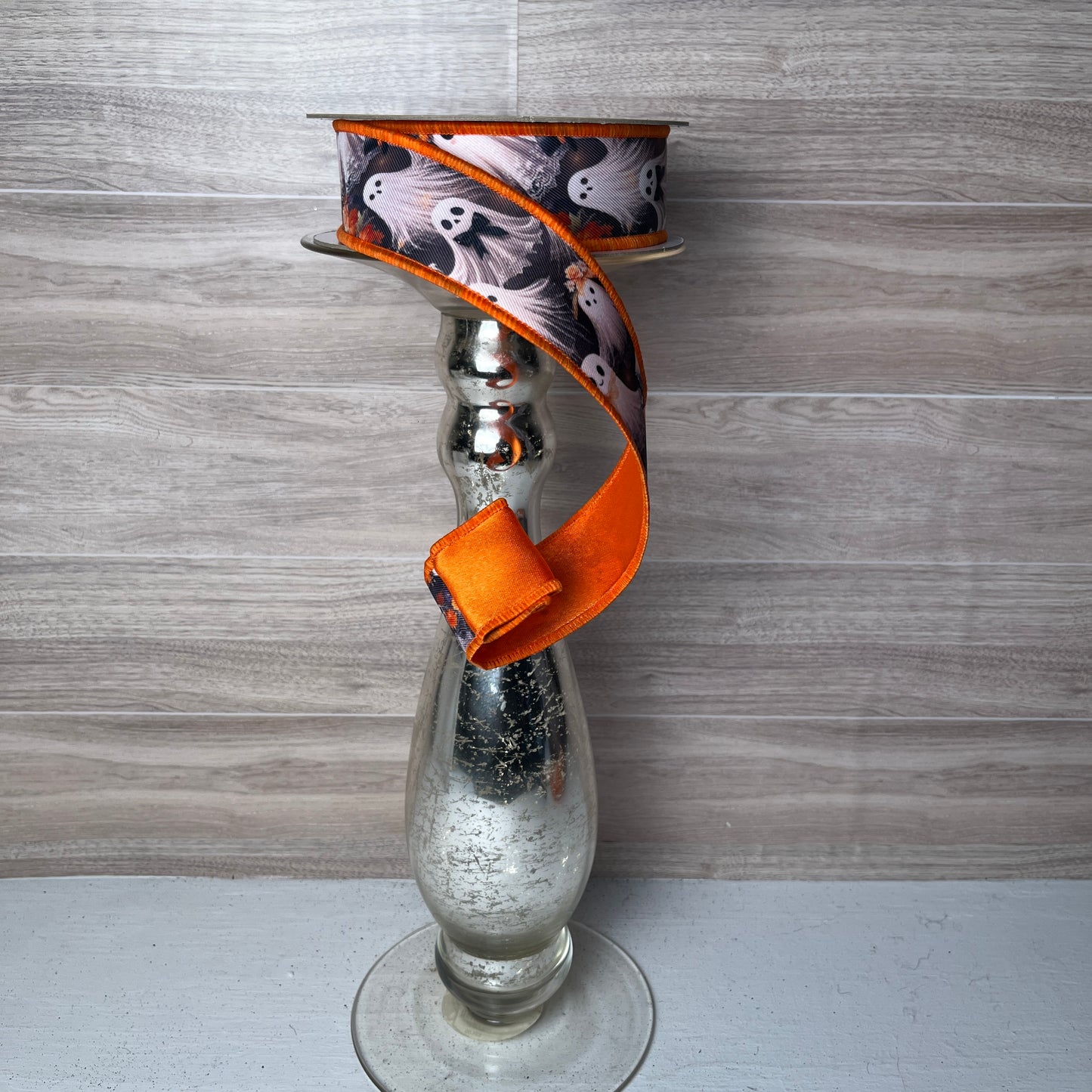 1.5" x 10yd Fancy Ghosties/Fused White Orange Black