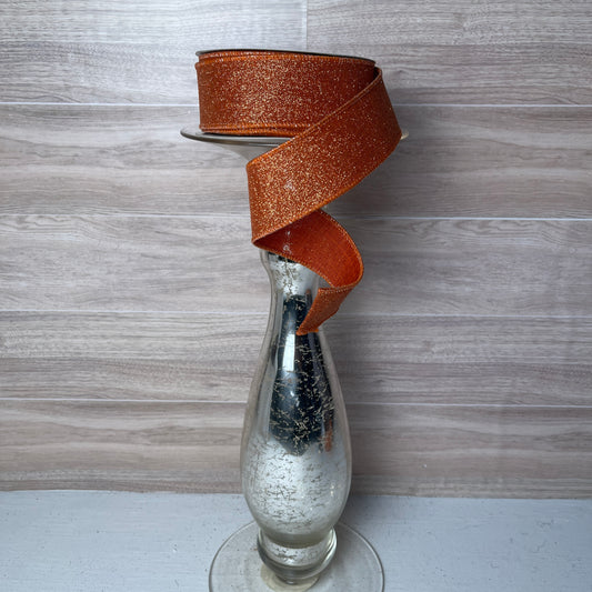 1.5"X10YD Orange Fine Glitter on Burlap Ribbon