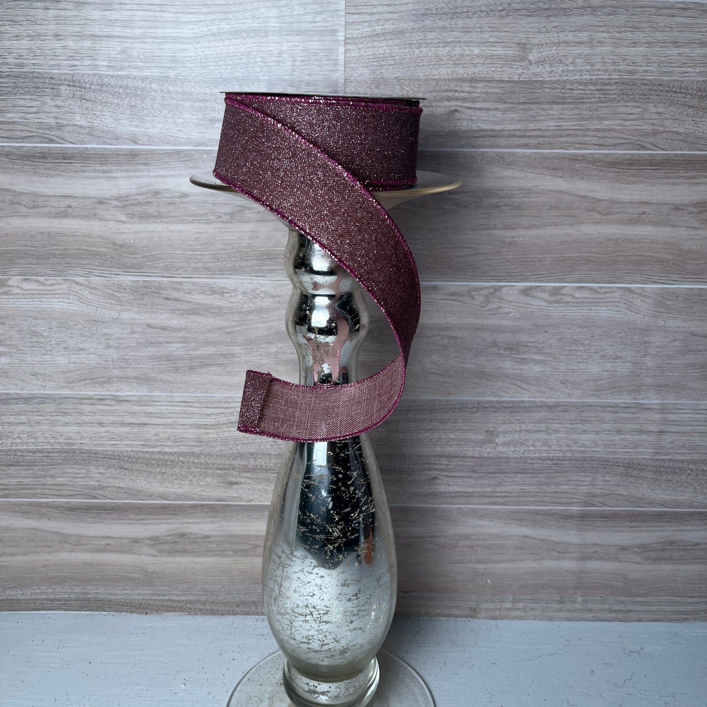 1.5"X10YD Pink Fine Glitter on Burlap Ribbon
