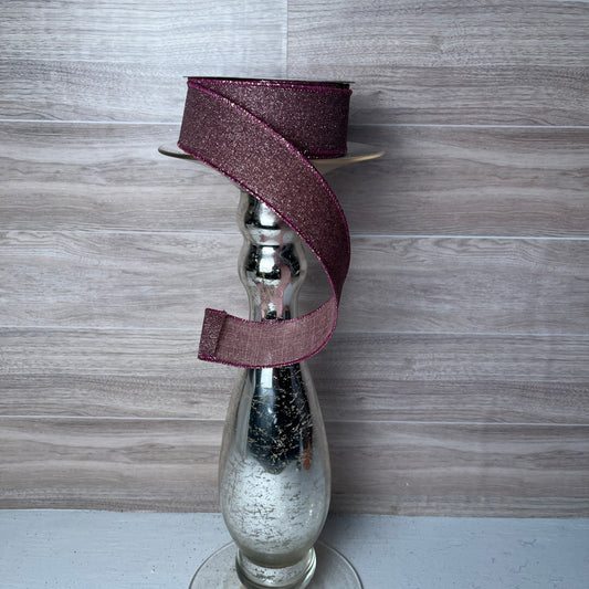 1.5"X10YD Pink Fine Glitter on Burlap Ribbon