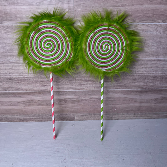 Small Lime Green, Pink, White Faux Lollipop with Fur SET 2