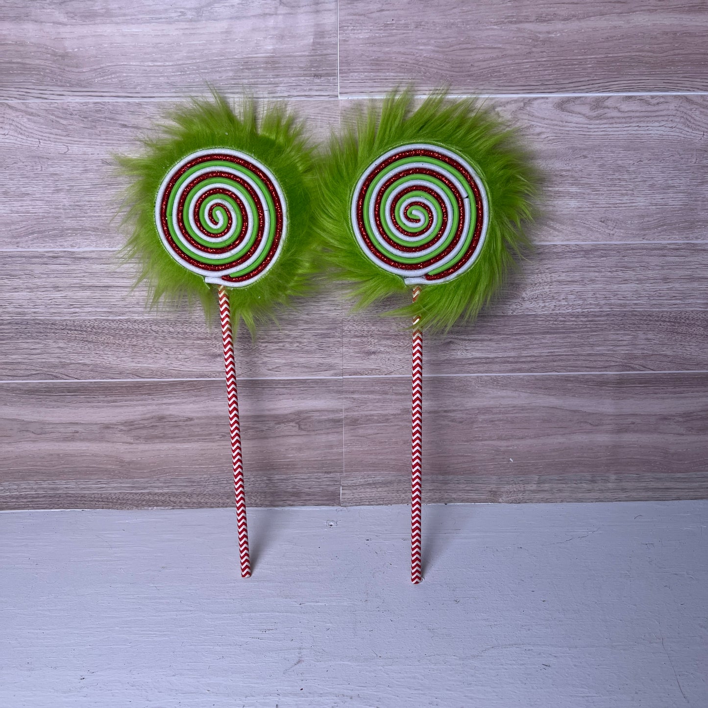 Small Lime Green, Red, White Faux Lollipop with Fur SET 2