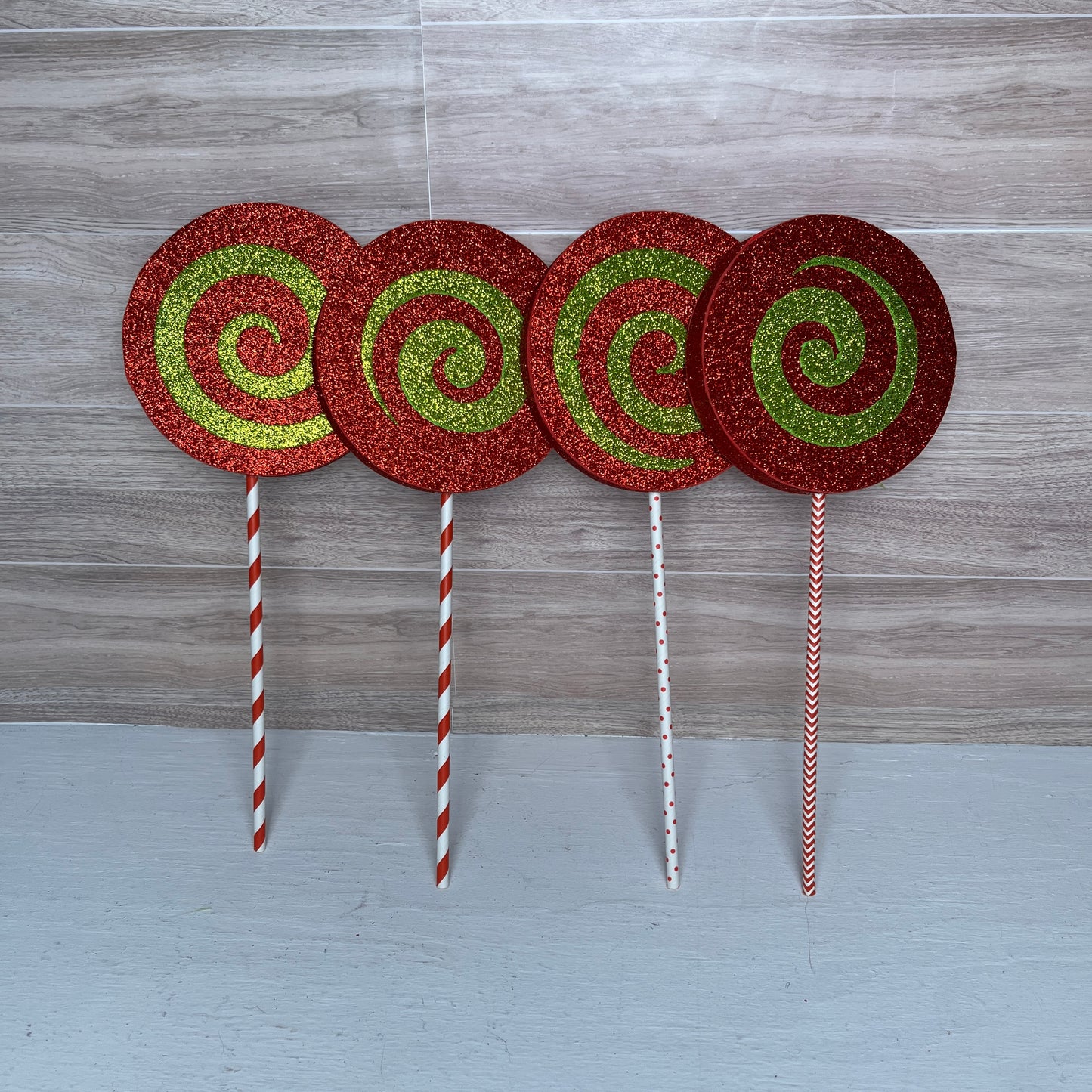 Glitter Lime Green, Red with Swirl (Set of 4)