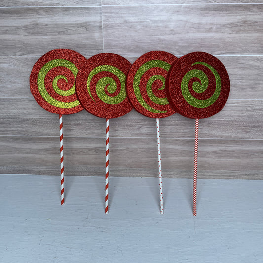 Glitter Lime Green, Red with Swirl (Set of 4)