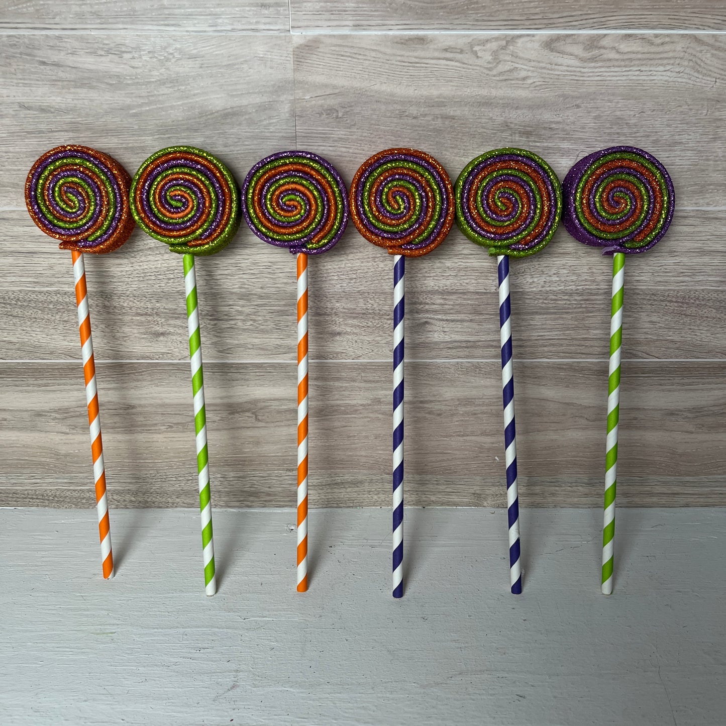 Glitter Purple, Green, Orange Halloween MINI Foam Lollipops (6)