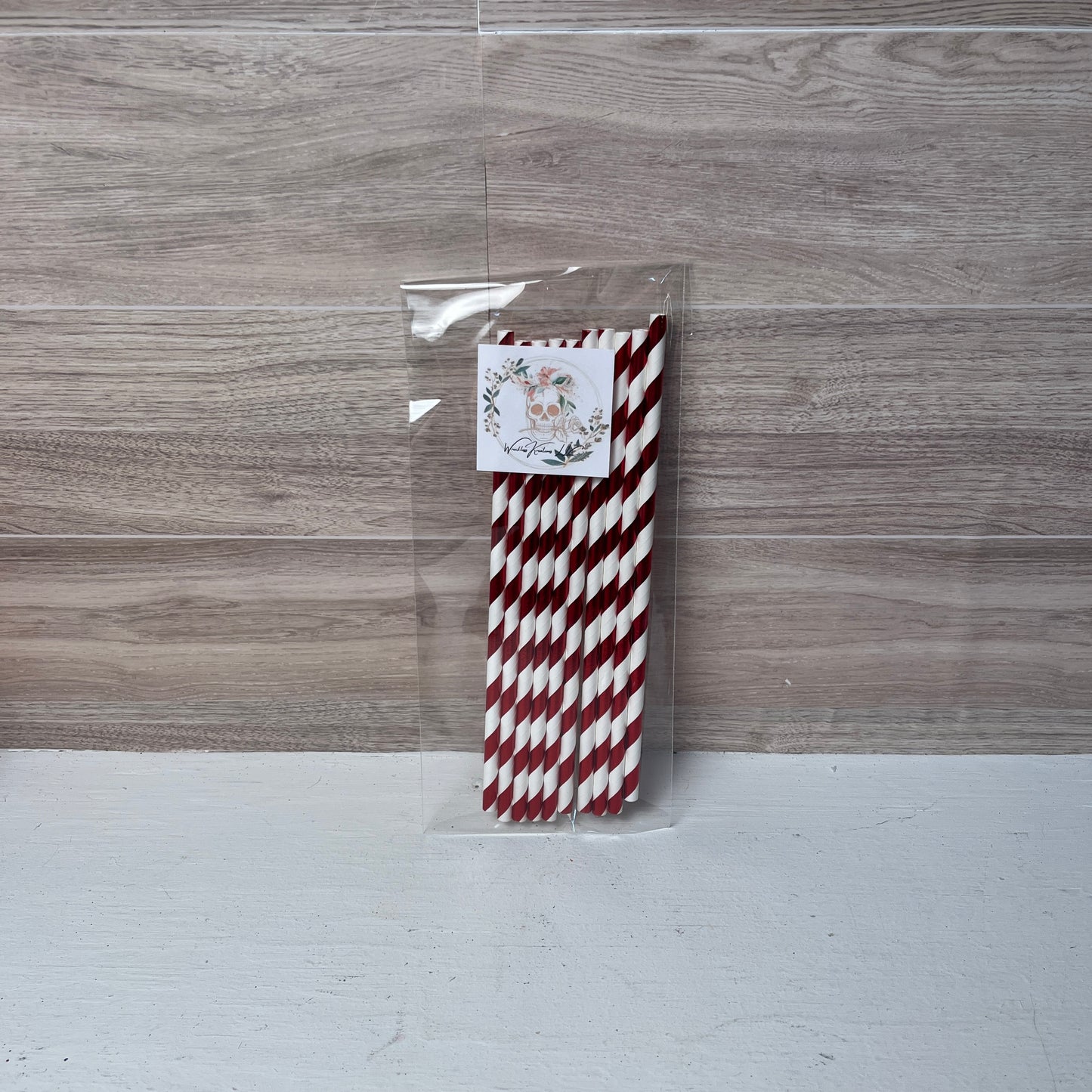 Paper Straws (10 pack) Red with White Metallic
