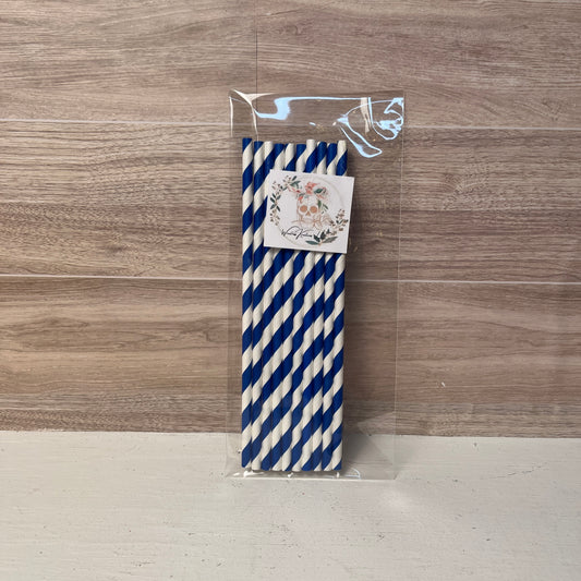 Paper Straws (10 pack) Royal Blue and White
