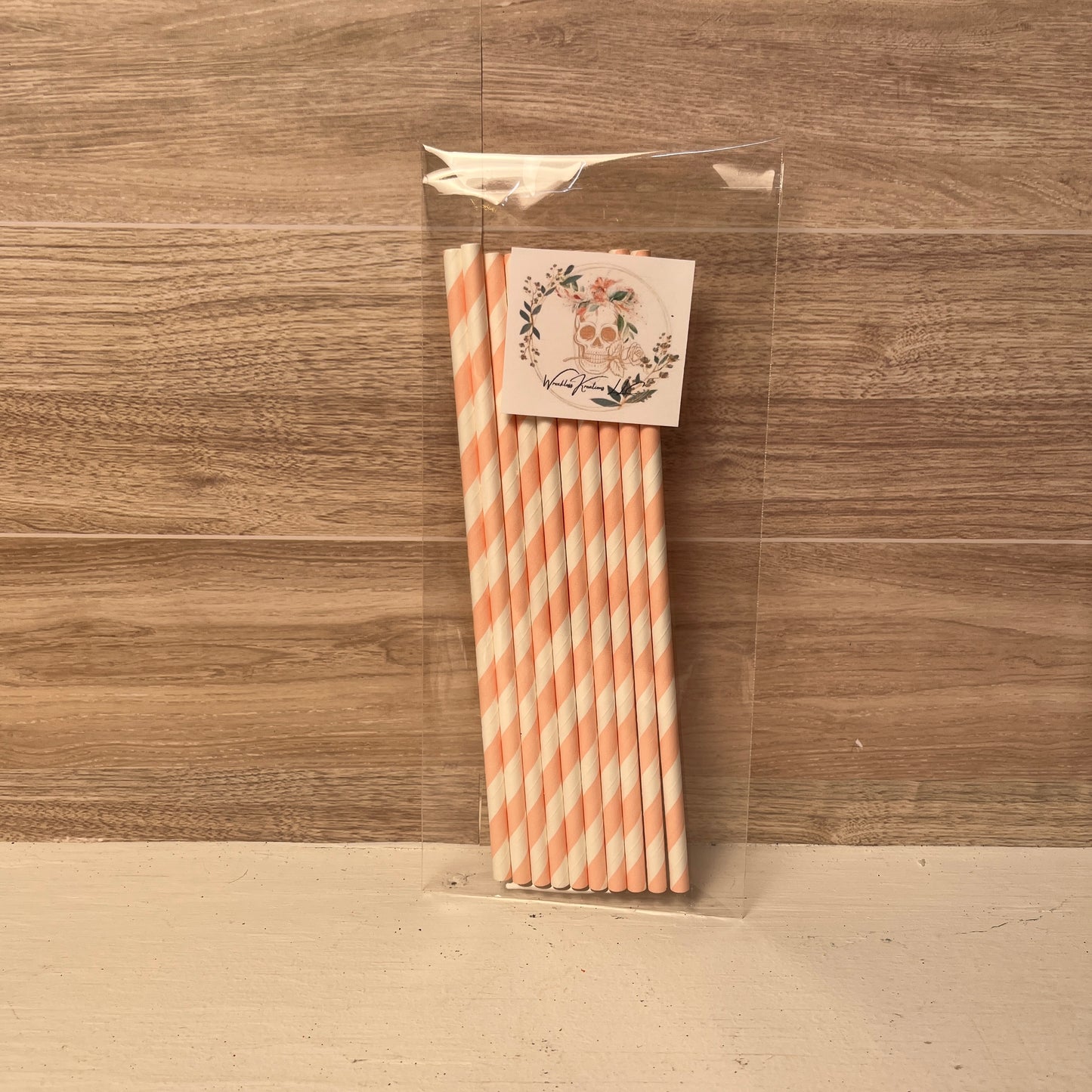 Paper Straws (10 pack) Light Pink and White