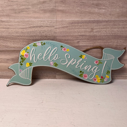 Hello Spring Banner Wooden wreath sign