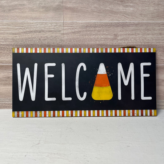 Welcome Candy Corn Wooden wreath sign