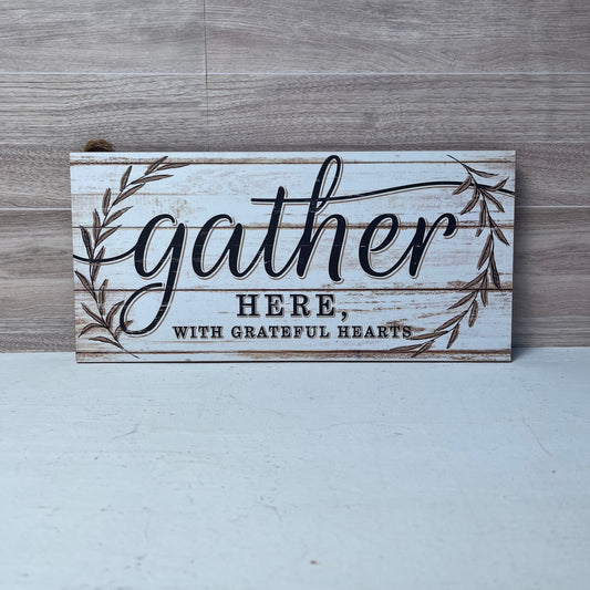 Gather Here Wooden wreath sign