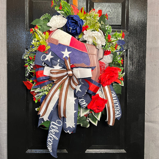 20" Patriotic Boot Evergreen Wreath