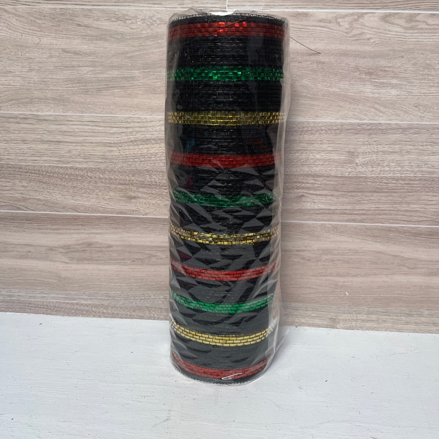 10.25X10YD Culture Themed Metallic Poly Jute Mesh Black Red Gold Emerald