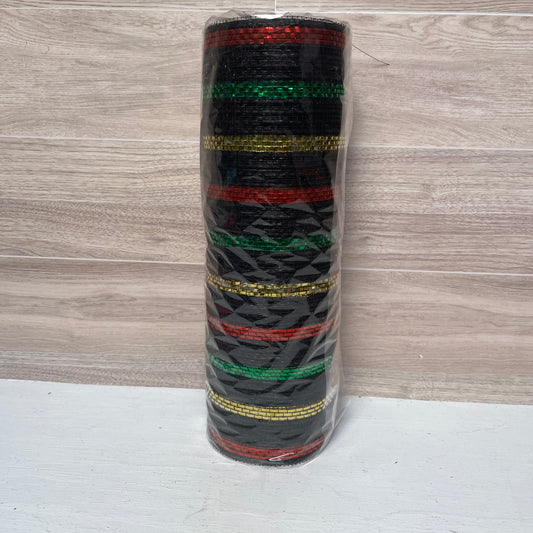 10.25X10YD Culture Themed Metallic Poly Jute Mesh Black Red Gold Emerald