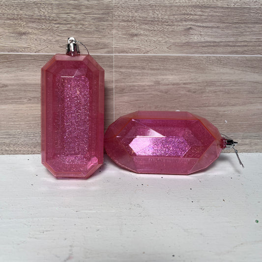 2 Assortment 5.25"L Laser Glitter Gem Ornament-Light Pink