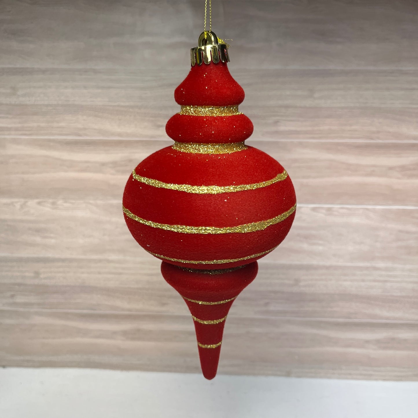 9.75LX4.75H DIA Flocked Finial Ornament Burgundy Gold