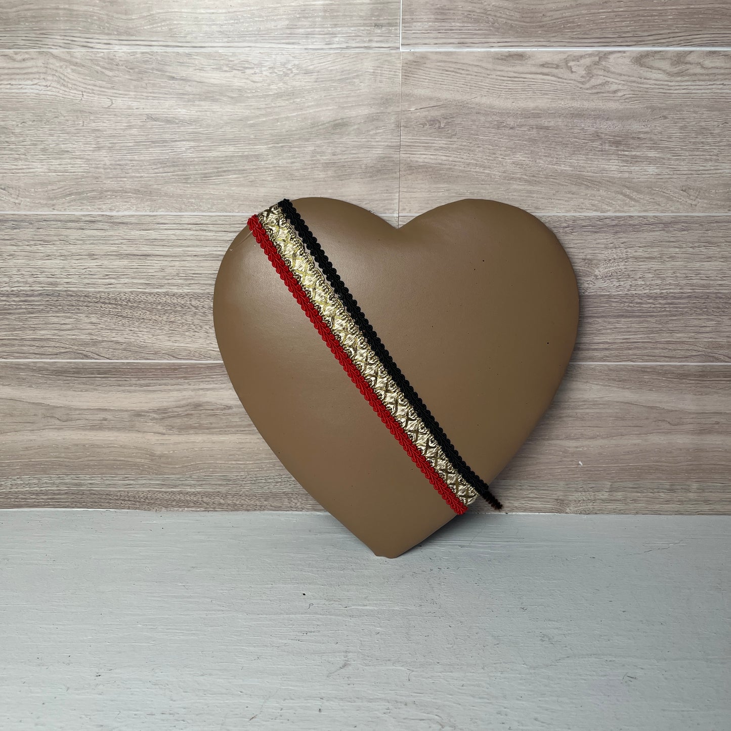 8.5" Tan Faux Leather Heart with Trims Attachment