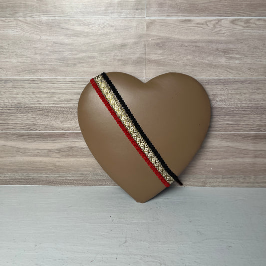 8.5" Tan Faux Leather Heart with Trims Attachment