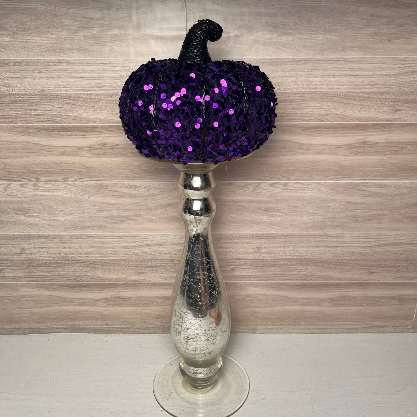 7.5"DIA X 6"H Sequin Pumpkin Purple