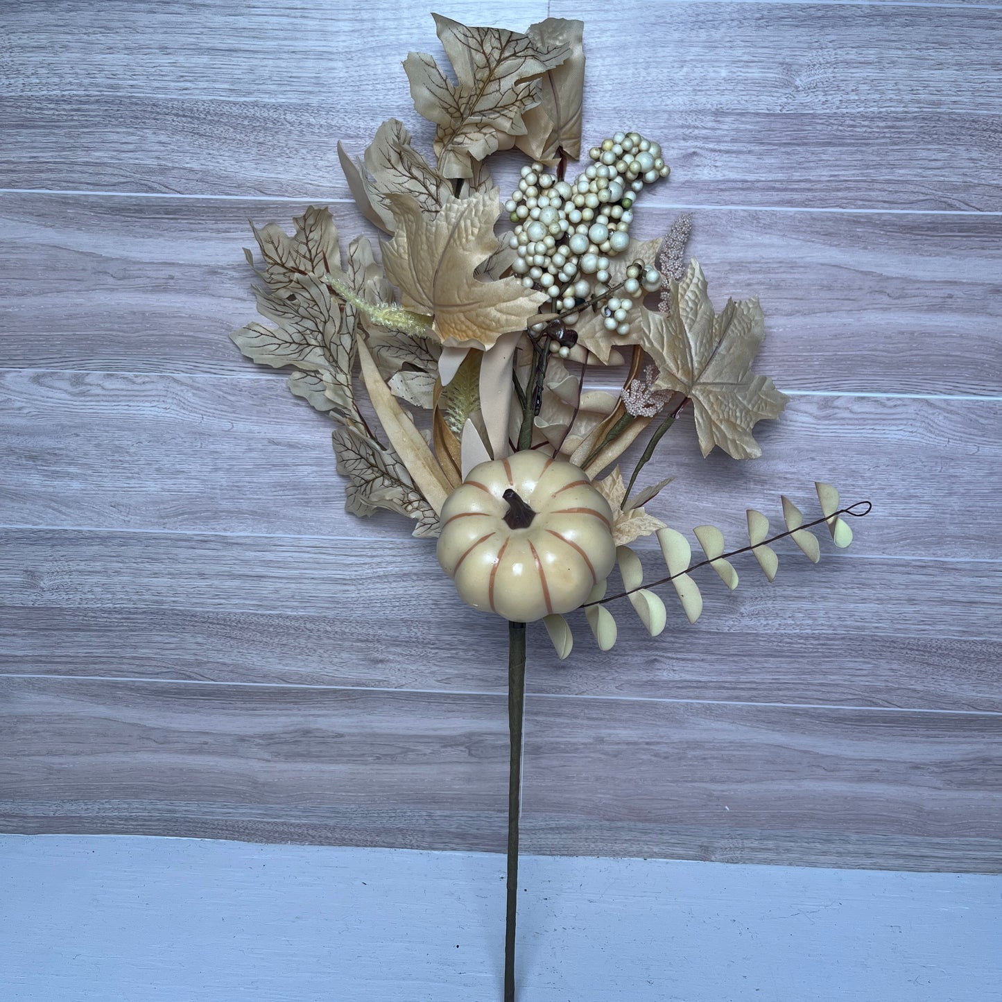 21"L PUMPKIN/LEAF/SPIKE SPRAY- Cream/ Tan