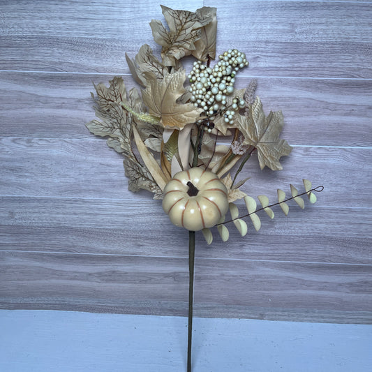 21"L PUMPKIN/LEAF/SPIKE SPRAY- Cream/ Tan