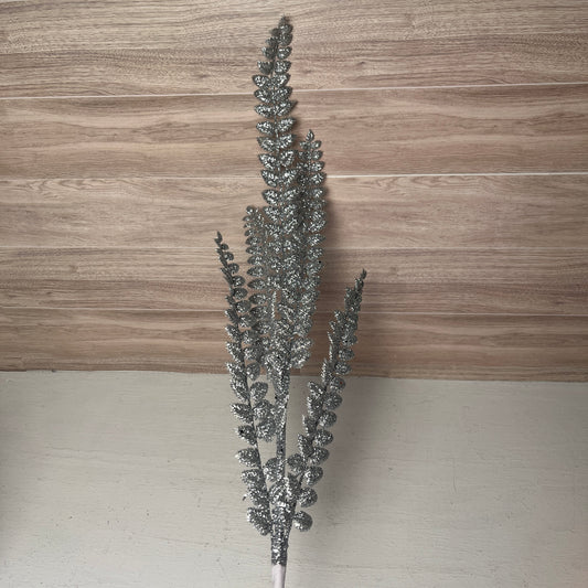 37"L GLITTERED FERN SPRAY- Silver