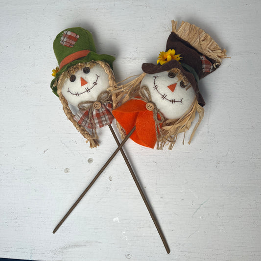 2 Assortment 15"L SCARECROW HEAD PICK W/BOW
