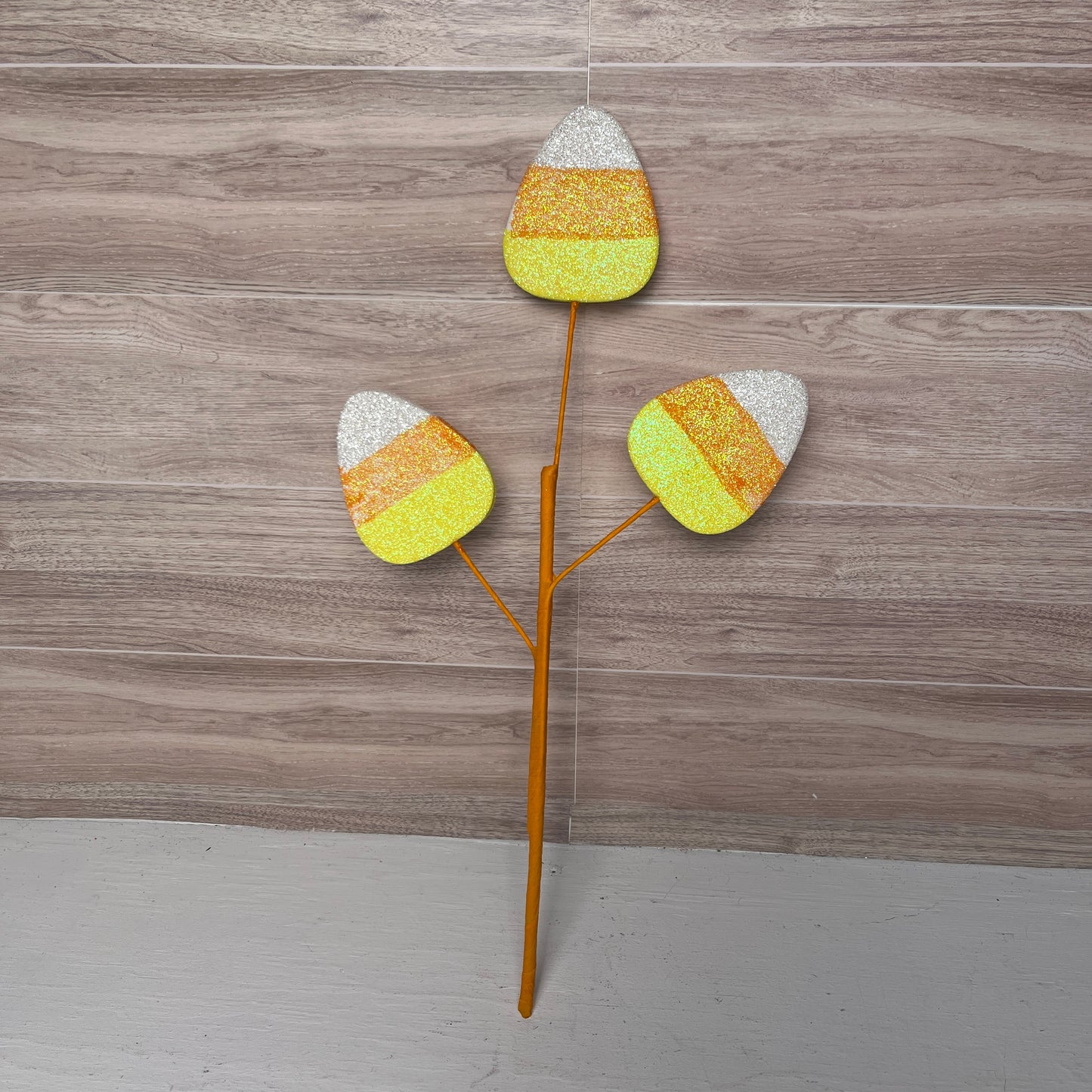16"L GLITTER/EVA CANDY CORN PICK- Yellow, Orange, White
