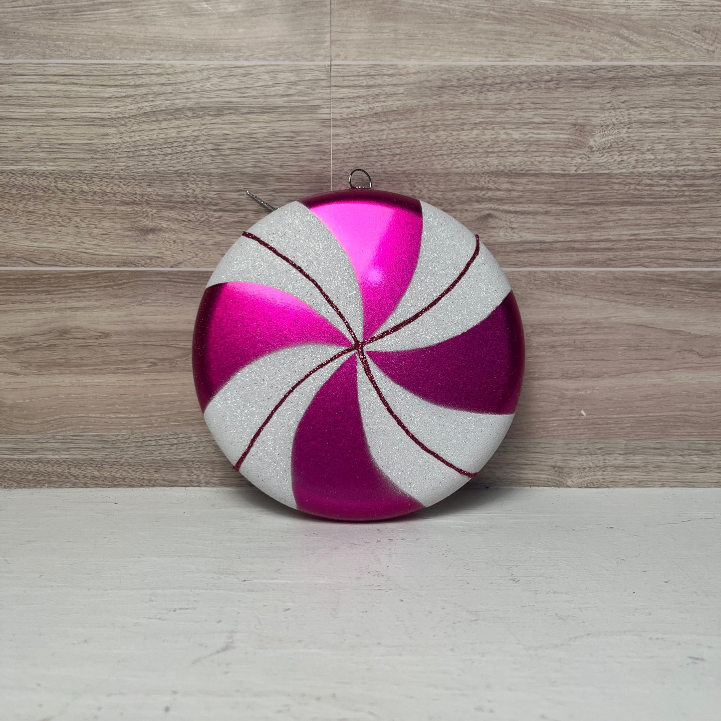 6" Cerise-White Swirl Flat Candy