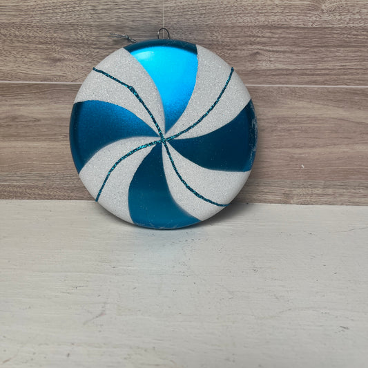 6" Teal-White Swirl Flat Candy