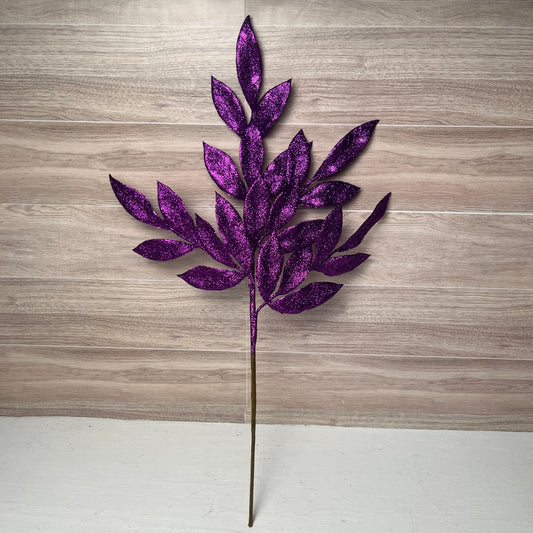 22" Purple Glitter Bay Leaf Spray