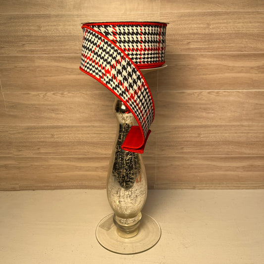 2.5"x10Y Red Houndstooth Plaid Ribbon