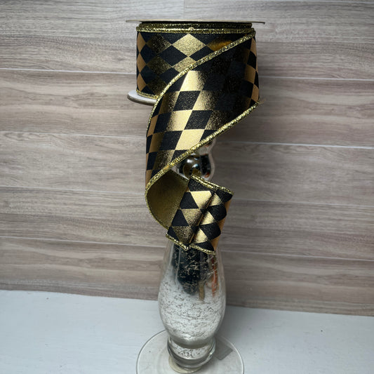 2.5"X10YD Metallic HARLEQUIN/FUSED Black and Gold