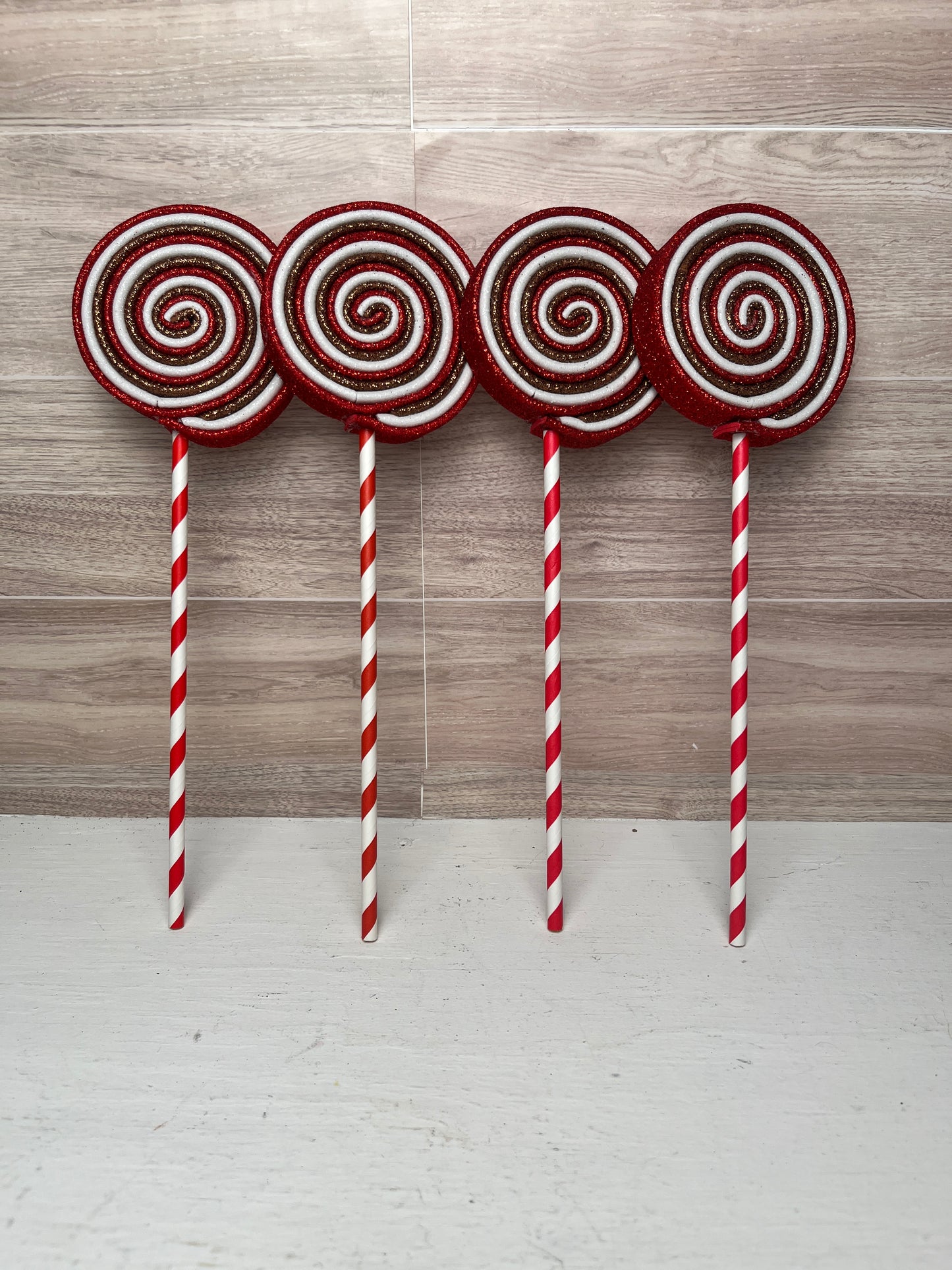 Faux Gingerbread Handmade Small Lollipops - (4)  Red, White, Brown