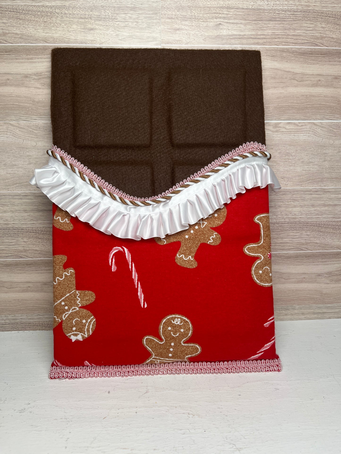 Large Faux Chocolate Candy Bar - Pink, Red, & White Gingerbread  w/ Trim