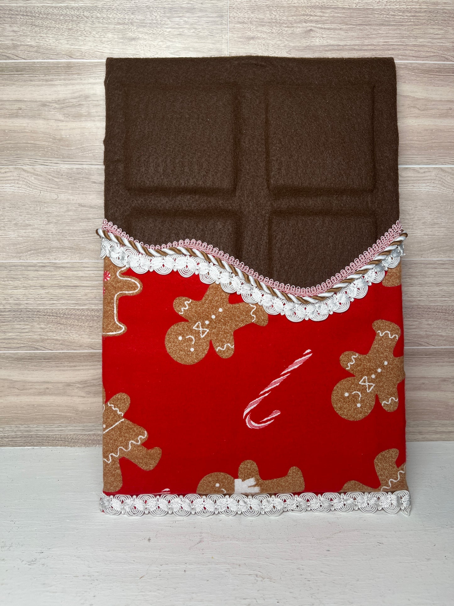 Large Faux Chocolate Candy Bar - Pink, Red, & White Gingerbread  w/ Trim