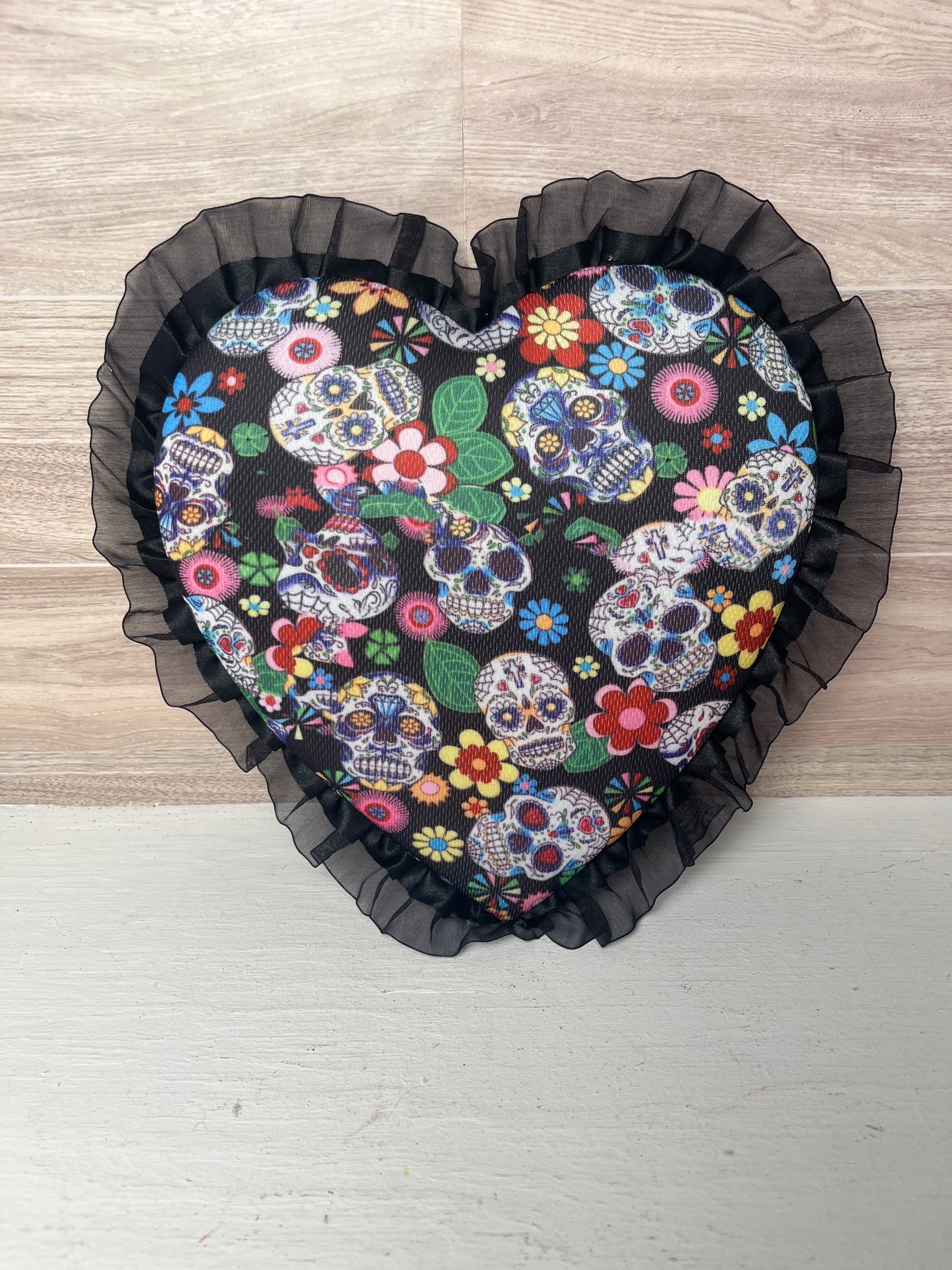 8.5" Day of the Dead & Black Lace Trim Heart Attachment