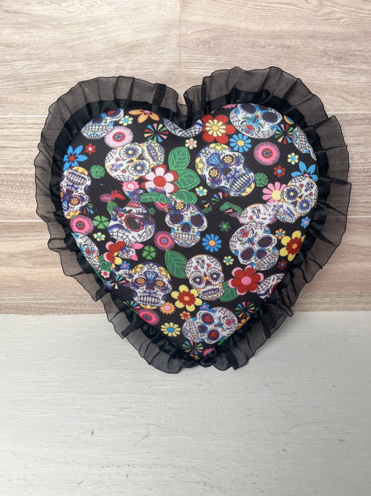8.5" Day of the Dead & Black Lace Trim Heart Attachment