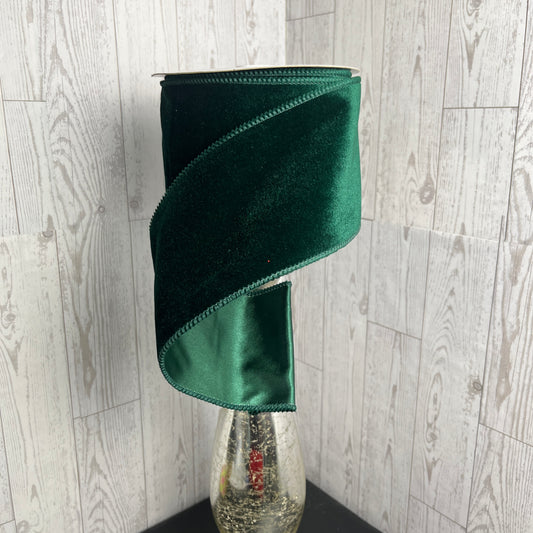 4"X10YD DELUXE VELVET/SATIN BACKING Hunter Green
